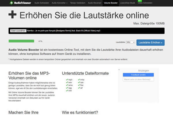 AudioTrimmer Lautstärke erhöhen