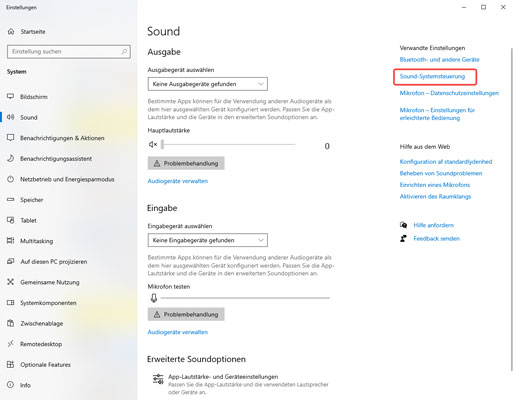 Auf Sound-Systemsteuerung klicken