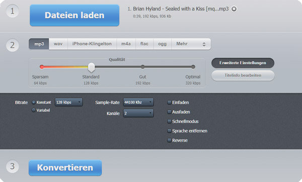 WAV-Datei in Online Audio Converter laden