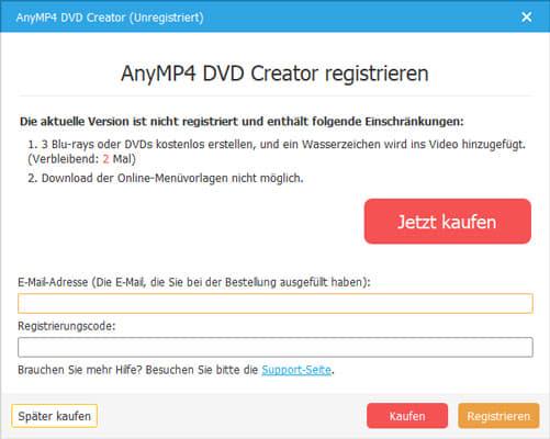 AnyMP4 DVD Creator registrieren