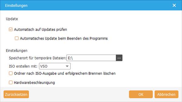 Einstellungen bei AnyMP4 DVD Creator