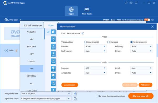 Ausgabeformat als MKV einstellen