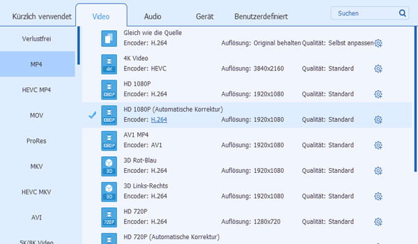 Ausgabevideoformat für DVD wählen