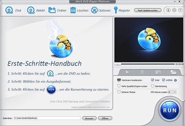 WinX DVD Ripper Oberfläche