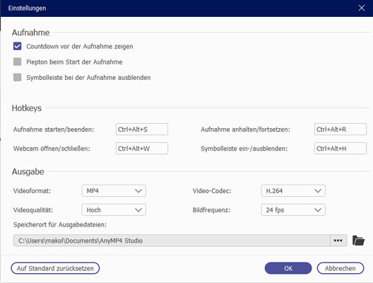 Die Einstellungsseite aufrufen