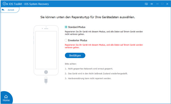 Reparaturmodus auswählen