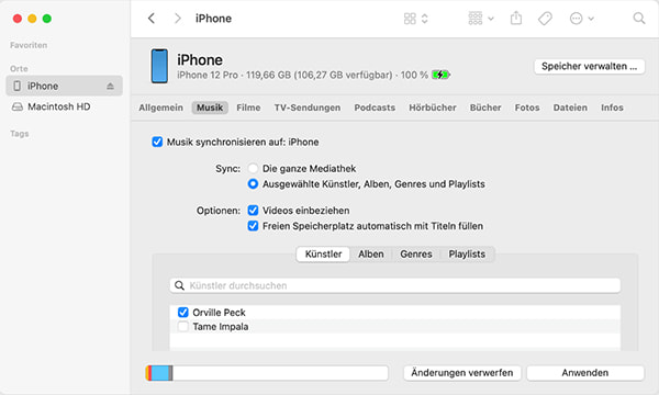 Musik auf Finder finden