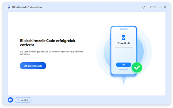 Bildschirmzeit-Code erfolgreich entfernt