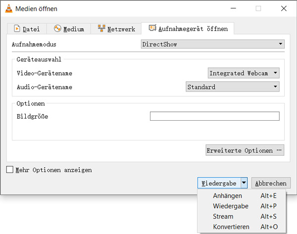 Webcam aufnehmen mit VLC