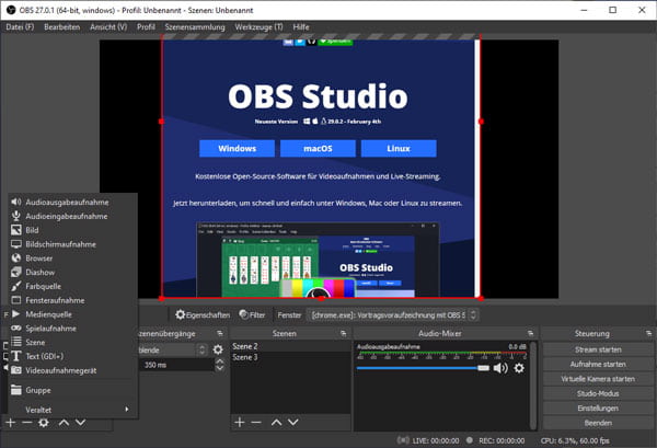 Windows 10 Bildschirm mit OBS aufnehmen