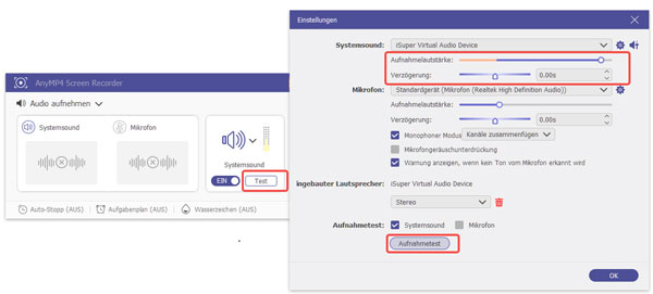 Aufnahmetest für YouTube durchführen
