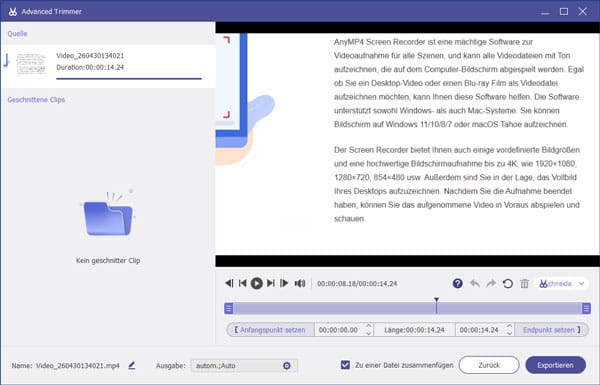Die Chrome-Bildschirmaufnahme bearbeiten