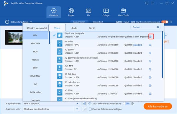 Profileinstellungen öffnen