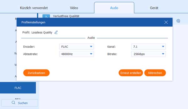 Profileinstellungen von FLAC anpassen