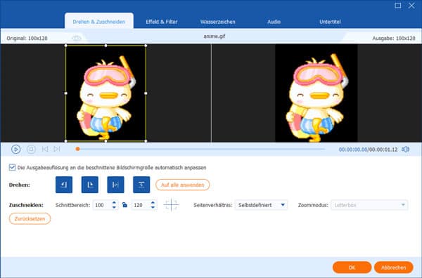 Quelldatei und Ausgabeformat bearbeiten