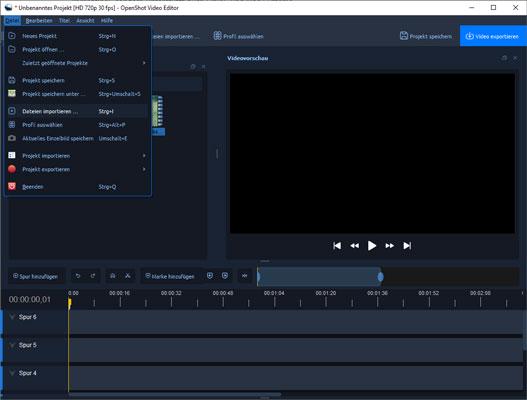 Datei importieren in OpenShot Video Editor