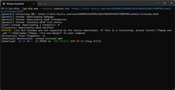 Fansly-Video mit yt-dlp downloaden.