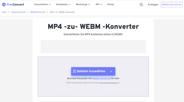 FreeConvert MP4 to WebM Converter