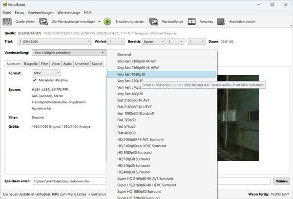 HandBrake-Voreinstellungen anpassen