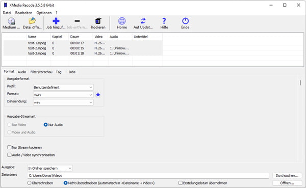 MPEG in WAV umwandeln mit XMedia Recode