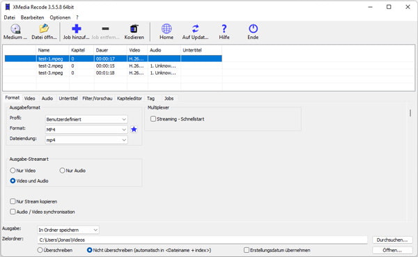MPEG konvertieren mit XMedia Recode