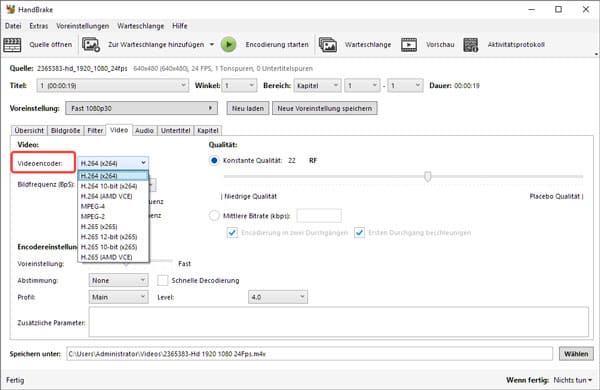 Video-Codec ändern mit HandBrake