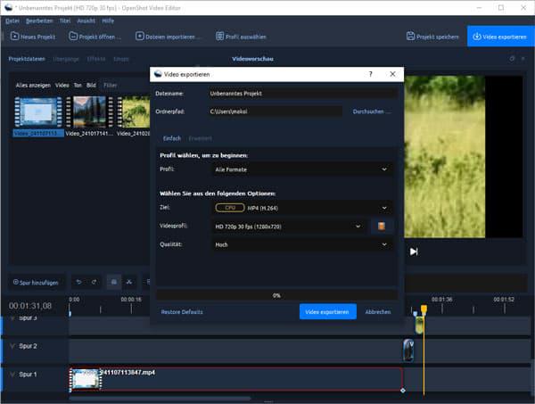 Video exportieren mit OpenShot Video Editor