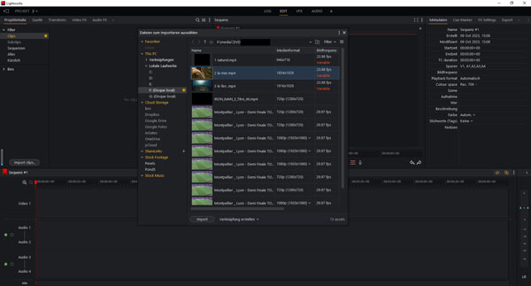 Video in Lightworks hinzufügen