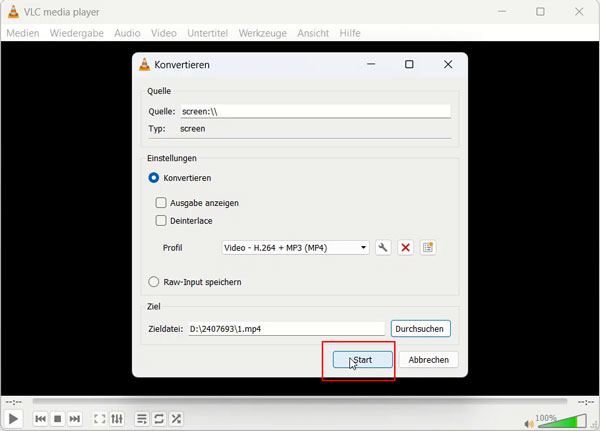 in VLC Aufnahme starten