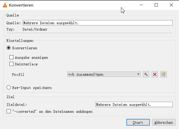 VOB-Dateien in VLC zusammenfügen