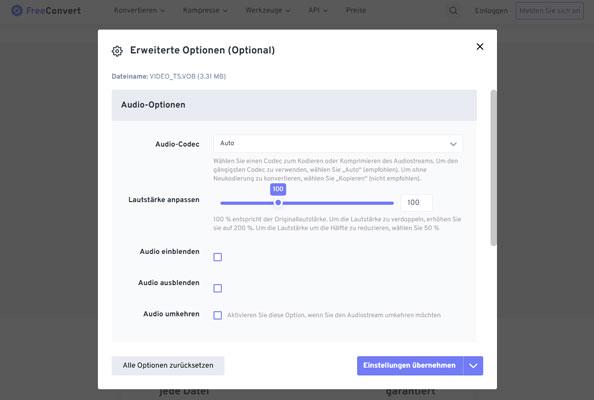 DVD zu MP3 online konvertieren mit FreeConverter