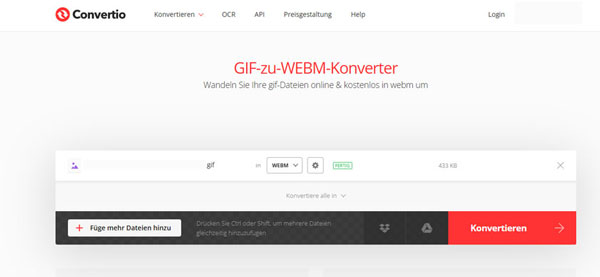 GIF in WebM umwandeln mit Convertio