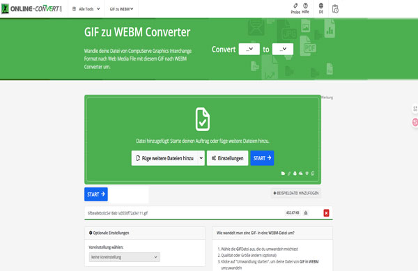 GIF in WebM umwandeln mit Online-Convert