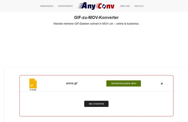 GIF zu MOV konvertieren mit AnyConv