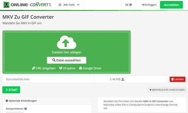MKV in GIF mit Online Convert umwandeln