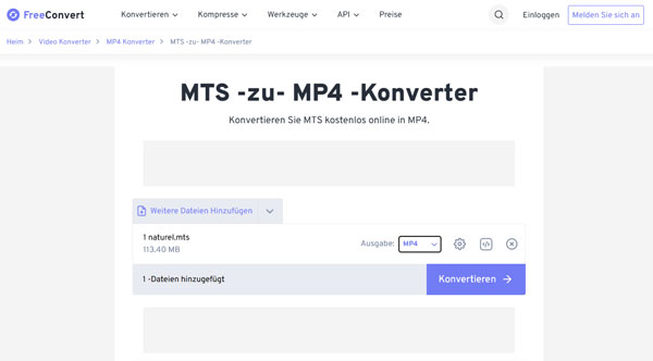 MTS in MP4 umwandeln mit FreeConvert